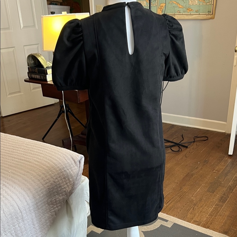 THML Super Cute Black Suede Puff Sleeve Mini Dress Size XS - Picture 3 of 5